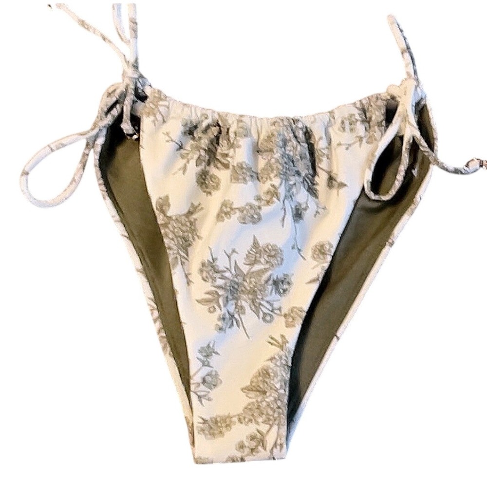 Heat‎ Swimwear Green White Floral Toile Side Tie Bikini Bottom Plus Size 3X
